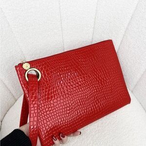 Red Crocodile-Embossed Clutch